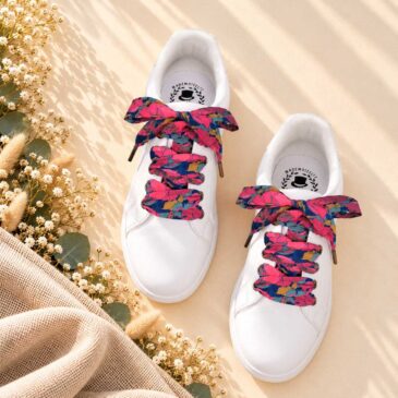 lacets baskets, converses, sneakers, docs mariage made in france en liberty of london little eustacia, rose et bleu