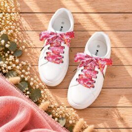 lacets baskets, converses, sneakers, docs mariage made in france en liberty of london margaret annie hibiscus fluo rose