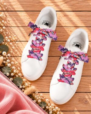 lacets baskets, converses, sneakers, docs mariage made in france en liberty of london meadow song dusk violet