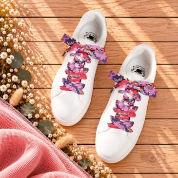 lacets baskets, converses, sneakers, docs mariage made in france en liberty of london meadow song dusk violet