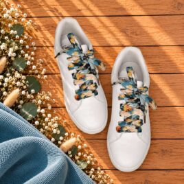 lacets baskets, converses, sneakers, docs mariage made in france en liberty of london nysa blue stone, bleu, jaune vintage