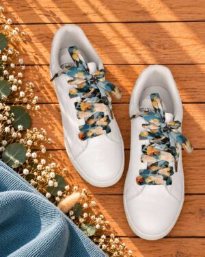 lacets baskets, converses, sneakers, docs mariage made in france en liberty of london nysa blue stone, bleu, jaune vintage