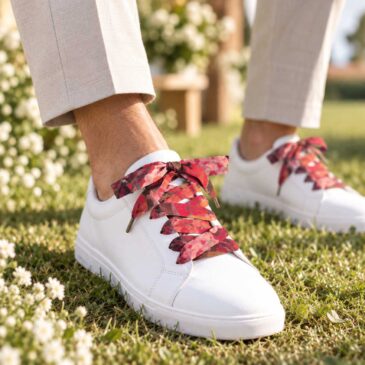 lacets baskets, converses, sneakers, docs mariage made in france en liberty of london myrtle and mary fusion, rose et brun