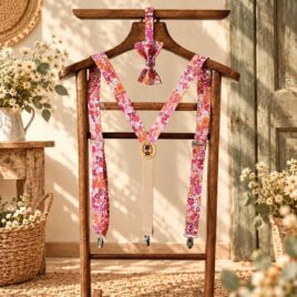 bretelles pour homme mariage, made in France, fabriqué en Occitanie, liberty of london margaret annie hibiscus fluo rose
