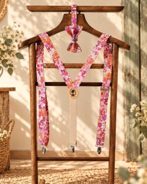 bretelles pour homme mariage, made in France, fabriqué en Occitanie, liberty of london margaret annie hibiscus fluo rose