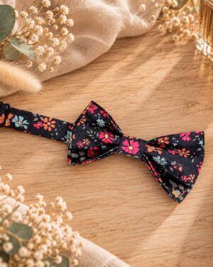 nœud papillon pour homme mariage, made in France, fabriqué en Occitanie, liberty of london capel floret ardoise noir, bleu et rouge